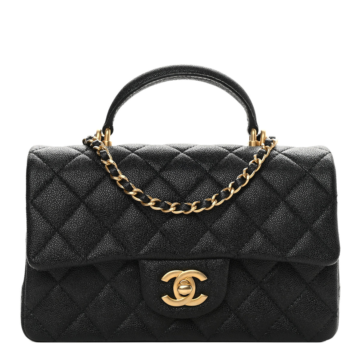 Quilted Mini Top Handle Rectangular Flap Black V696