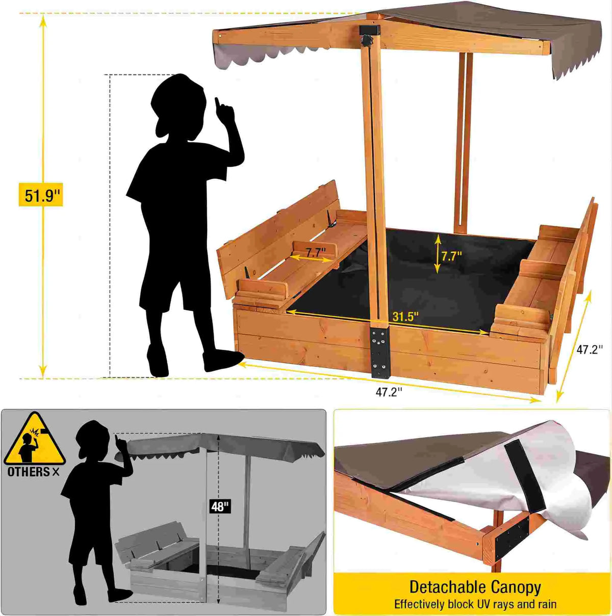 47'' Wooden Sandbox with Lid and Bench F415