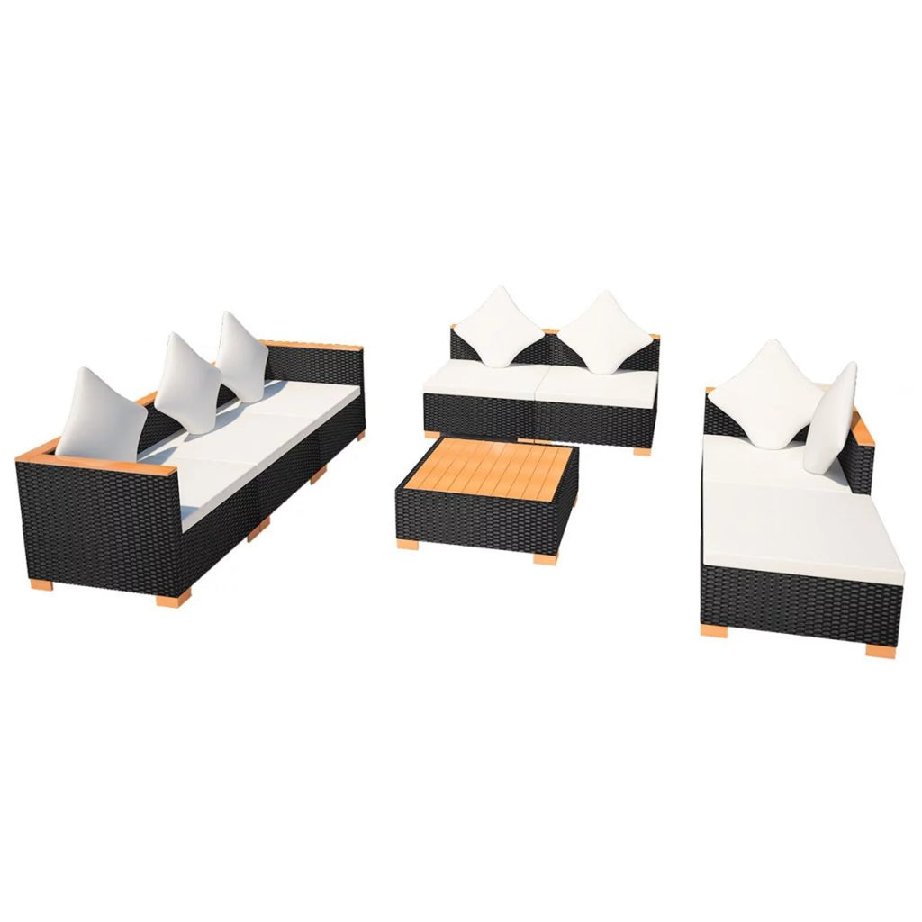 8 Piece Cushioned Poly Rattan Outdoor Conversation Set W67544