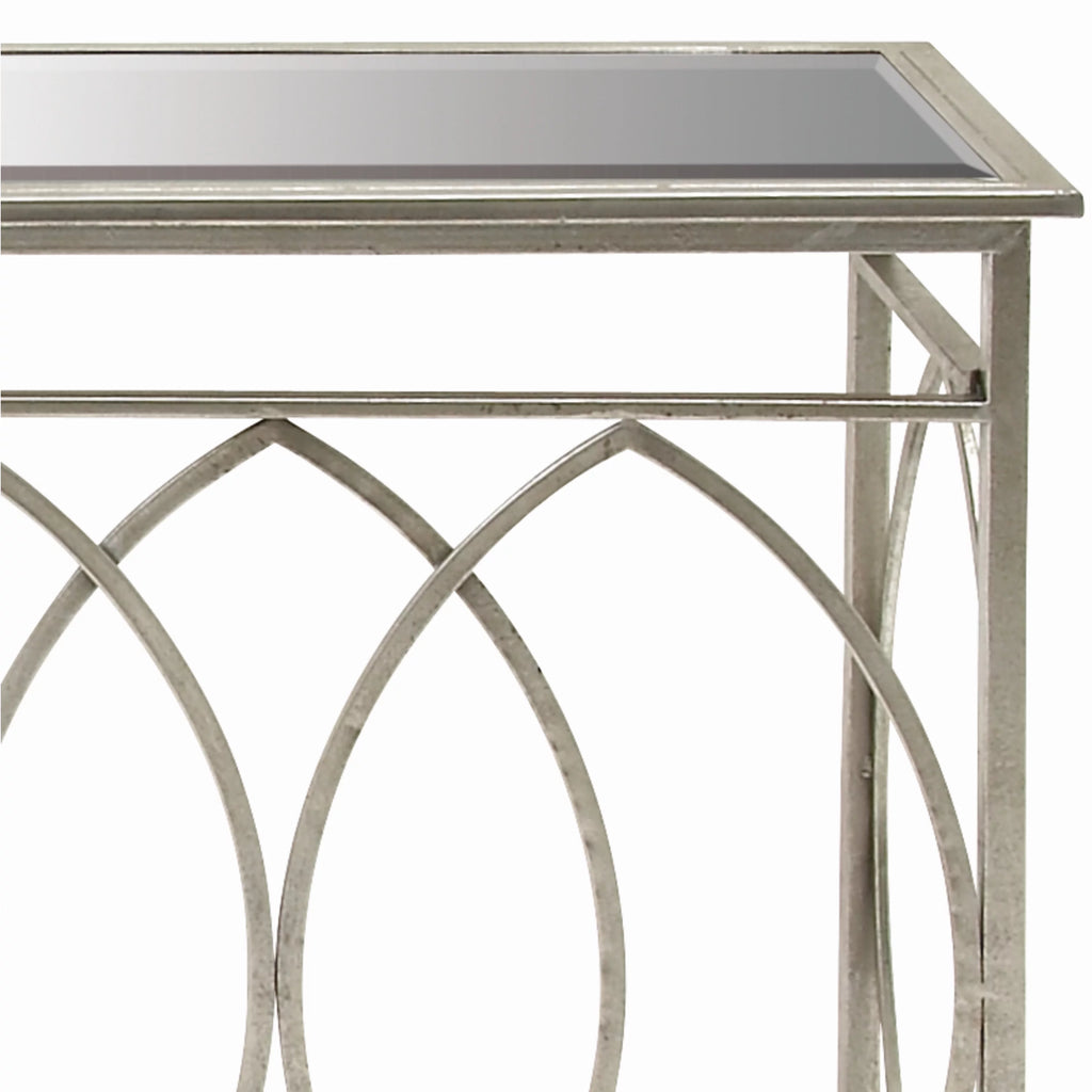 54" x 32" Silver Metal Mirrored Glass Console Table Z633614