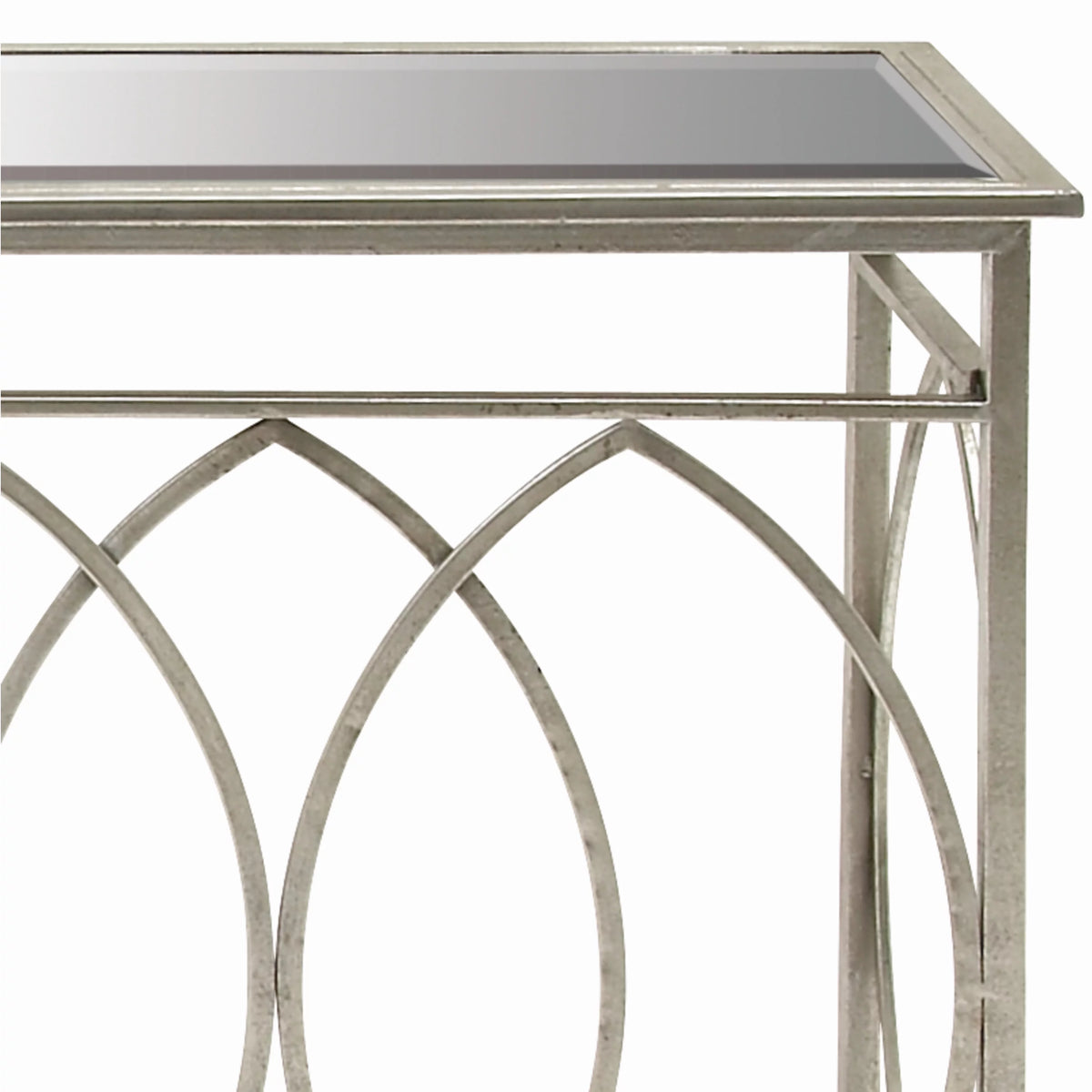 54" x 32" Silver Metal Mirrored Glass Console Table Z633614
