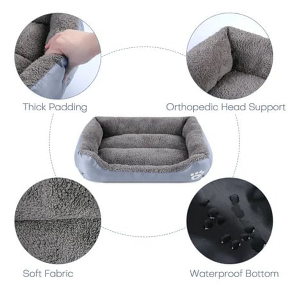 Small Medium Washable Plush Faux Fur Pet Bed with Anti-Slip Waterproof Bottom N413
