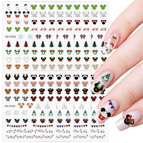 Christmas Mouse Nail Stickers 8 Sheets 3D Self Adhesive Nail Decals H1434