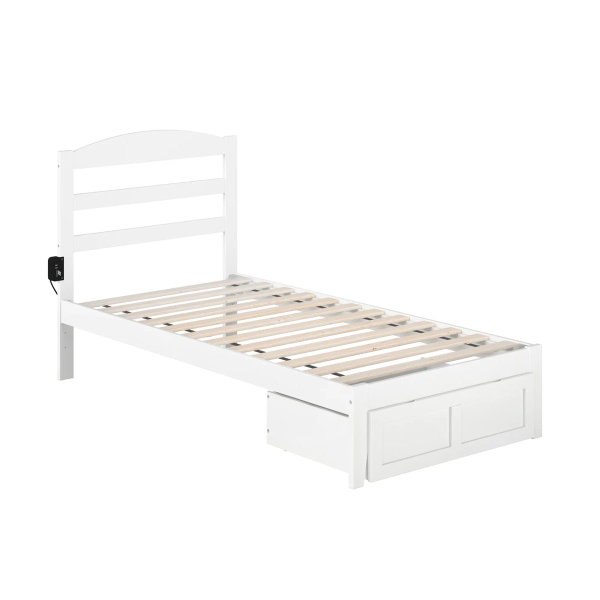 Solid Wood Twin Bed with Foot Drawer and USB Charger in White C4182