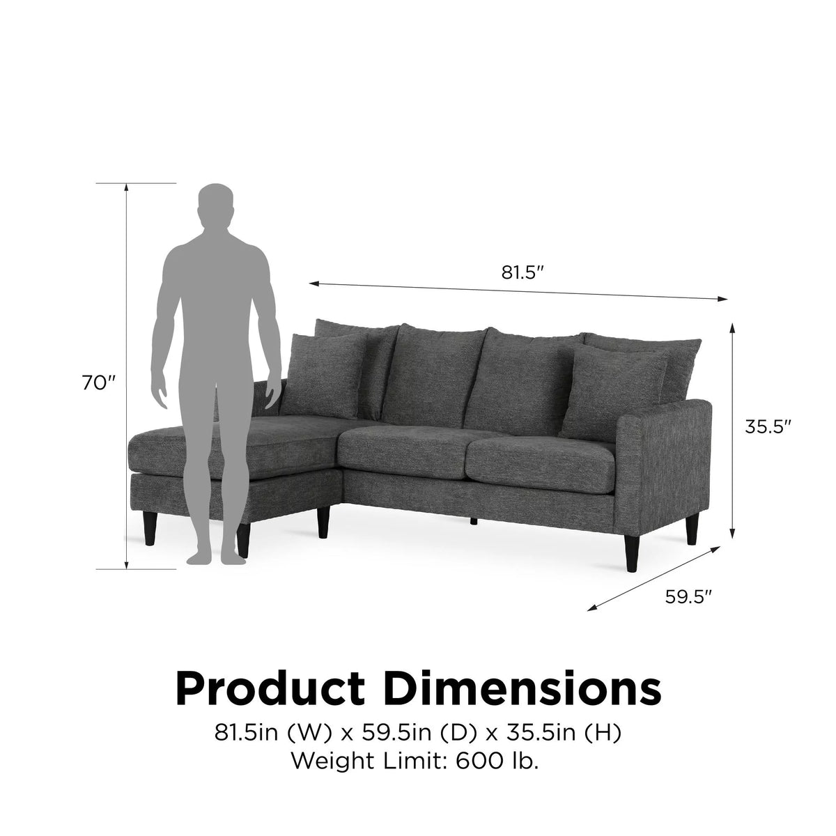 Gray Reversible Sectional with Pillows A6444