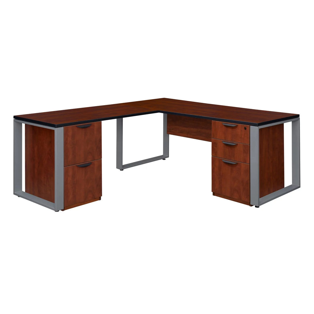 66 x 30 in. Double Laminate Pedestal L-Desk with Return, Cherry & Black C564