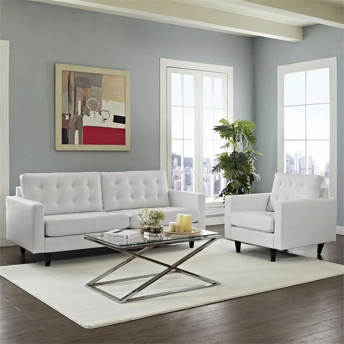 2 Piece White Leather Tufted Sofa Set C815819