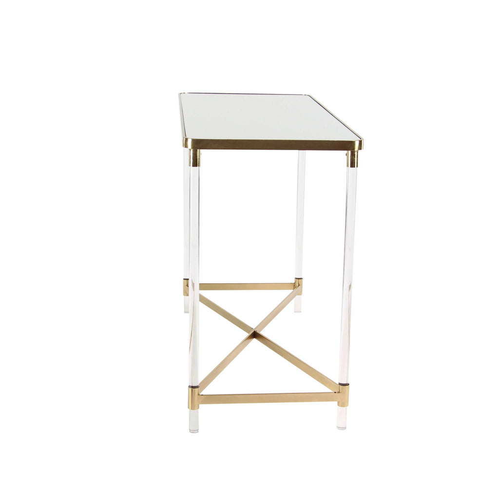 44" x 32" Gold Metal Mirrored Top Console Table Z7070