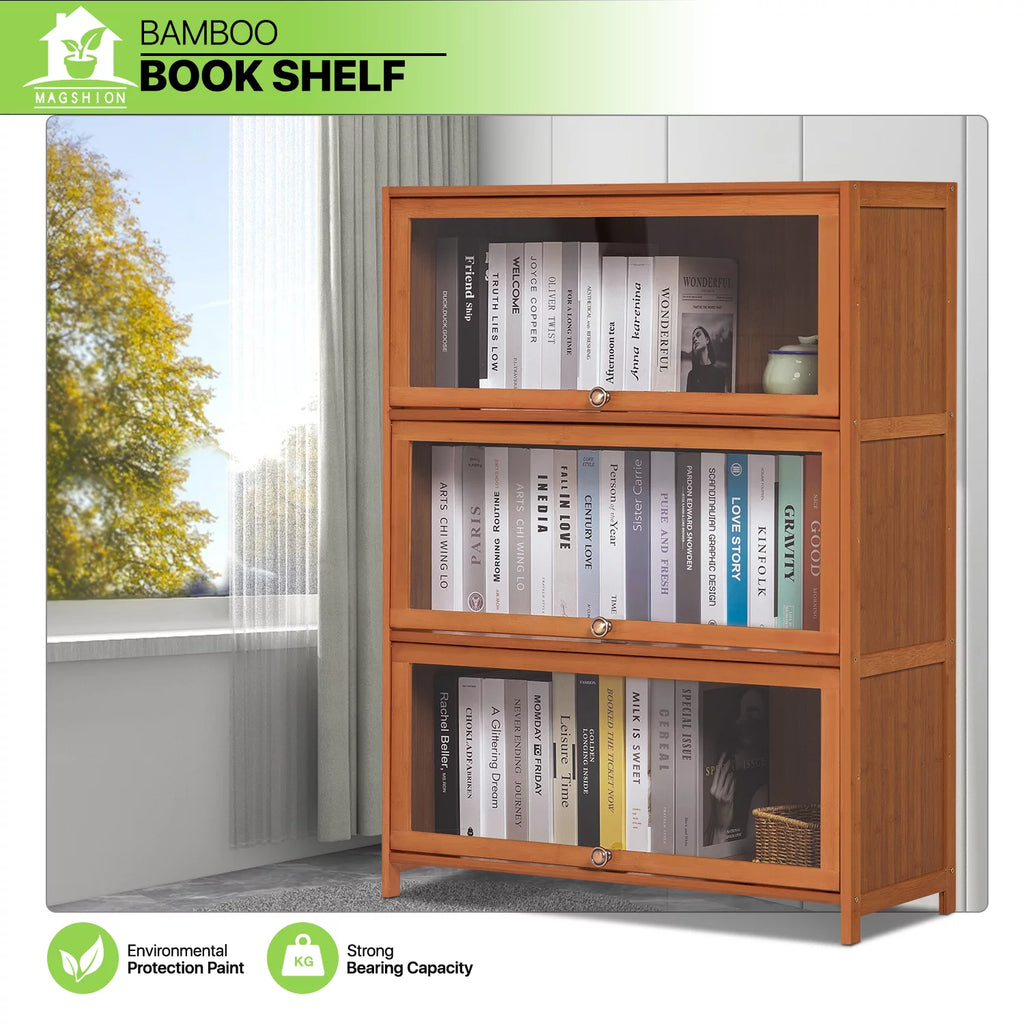 Bamboo 3 Tiers Bookcase with Acrylic Door F57614