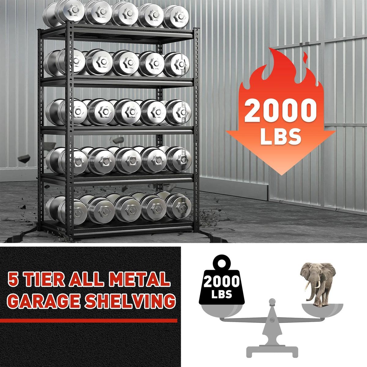 Heavy Duty 5 Tier Adjustable Metal Storage Shelves N363601