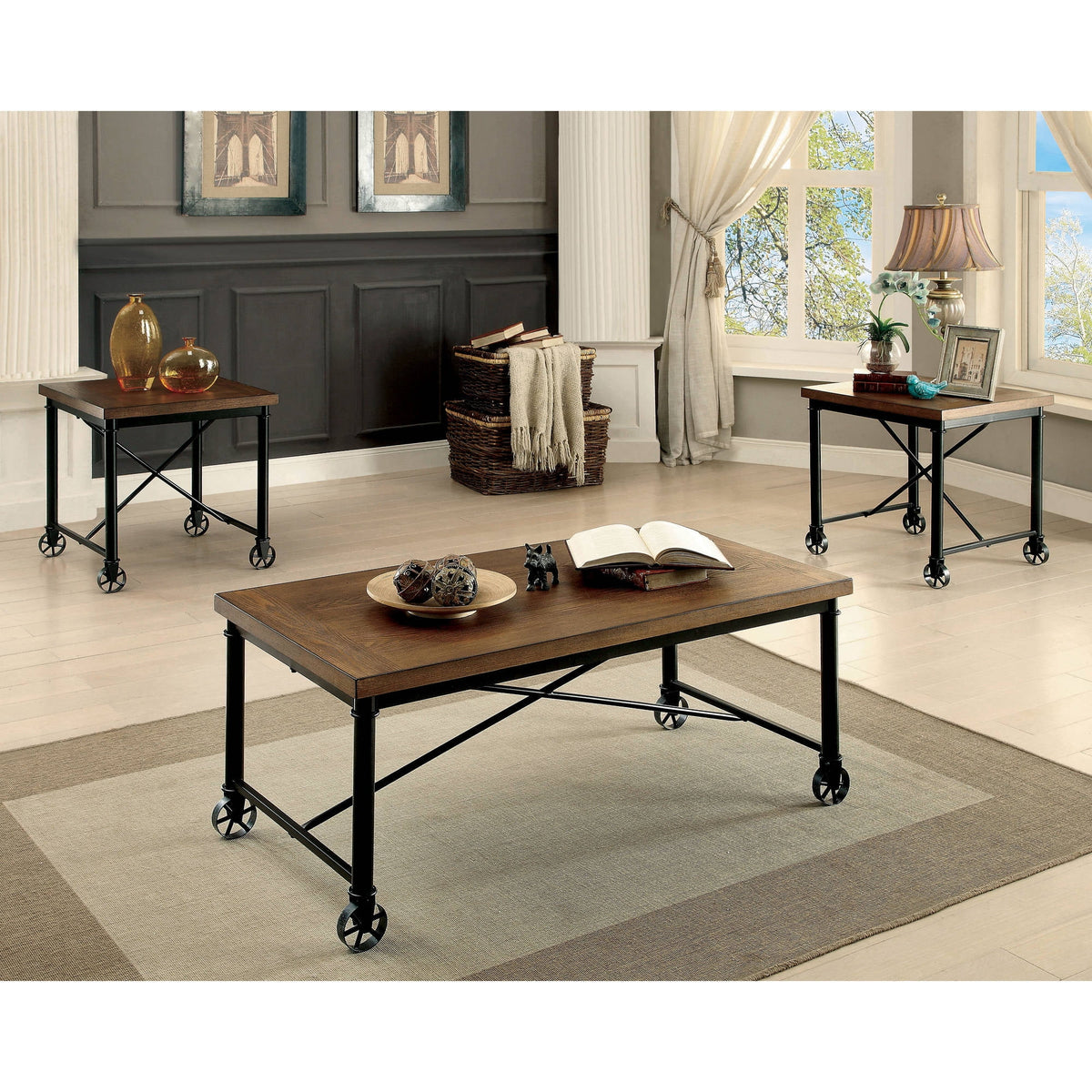 3-Piece Medium Oak Coffee Table Set H659531