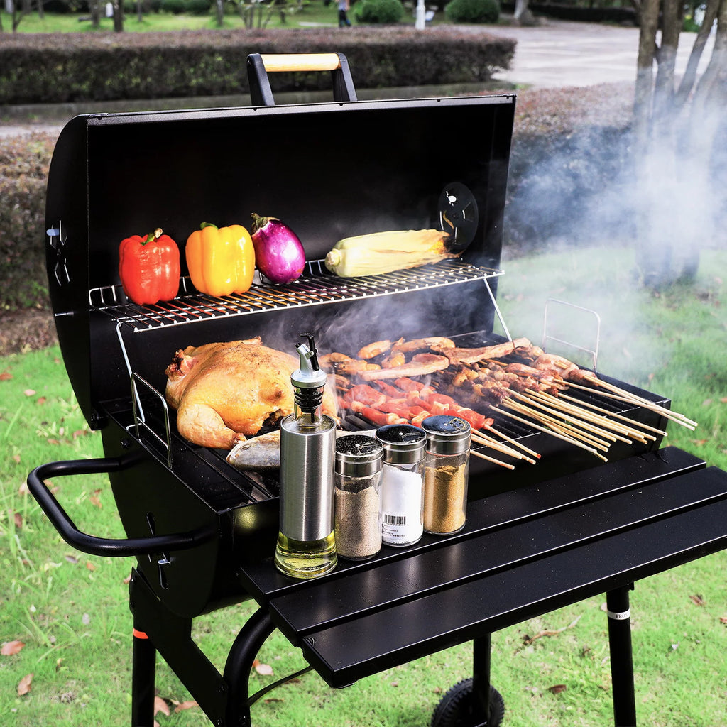 Portable Barrel Charcoal BBQ Grill with Front Shelf X5103