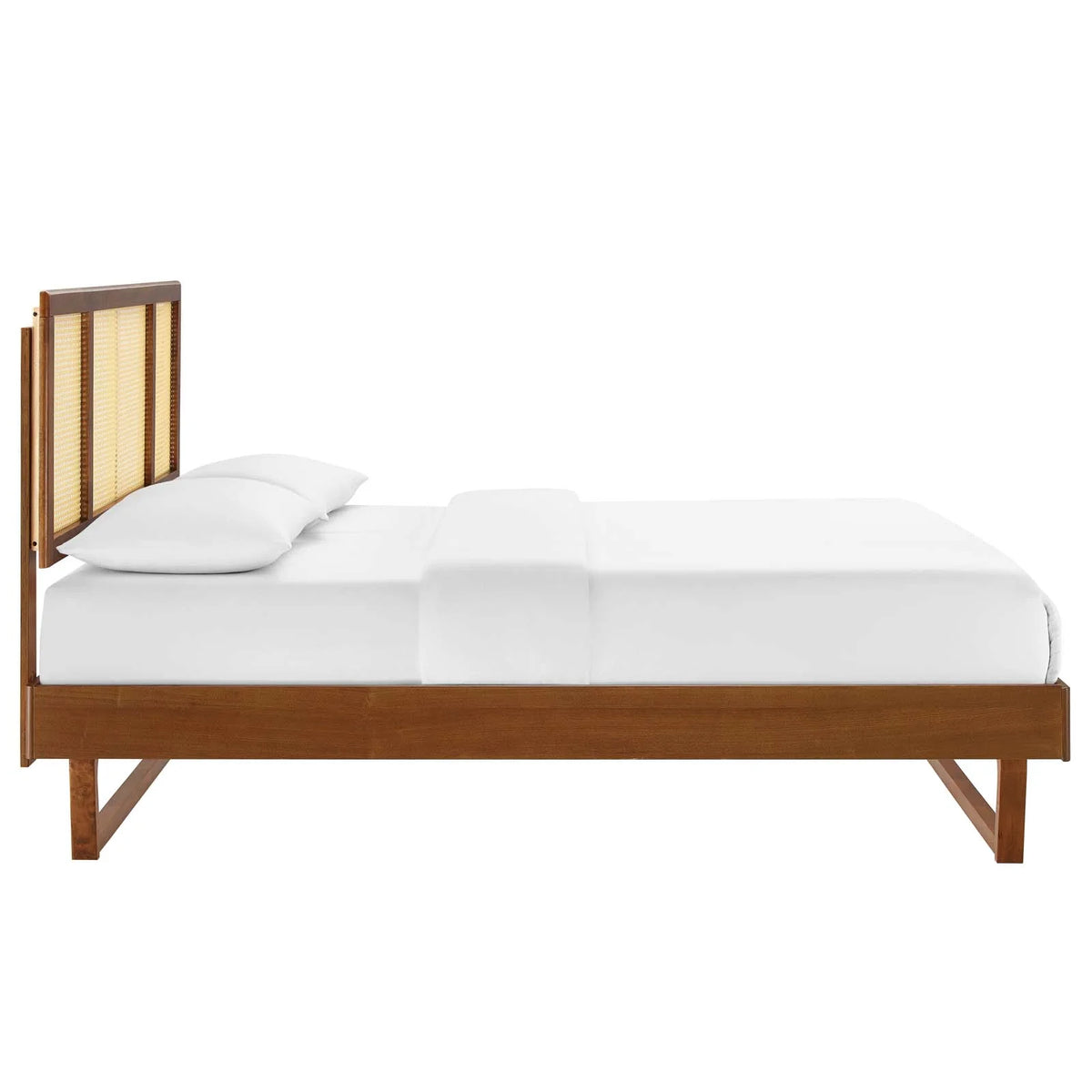 Walnut Cane and Wood King Platform Bed N69831