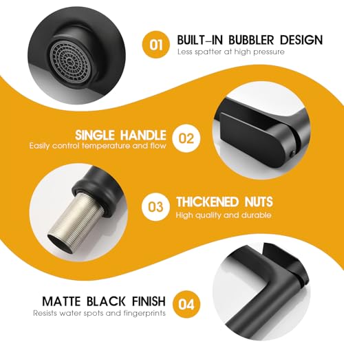 Matte Black Single Handle Vessel Sink Faucet with Drain F895