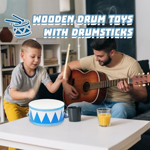 8" Wooden Kids Drum Set with Adjustable Strap and 2 Drumsticks O2454