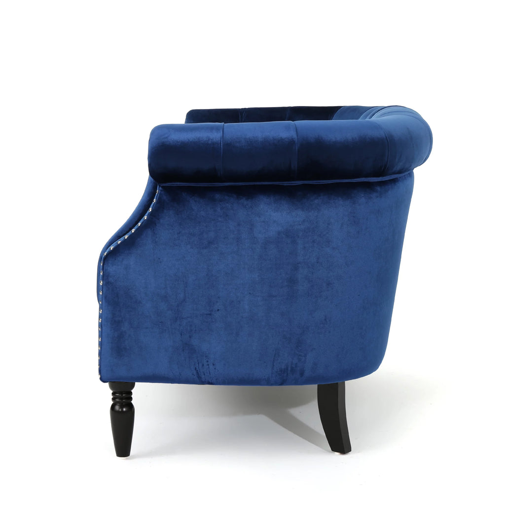 Navy Blue and Dark Brown Tufted Velvet Loveseat K4397