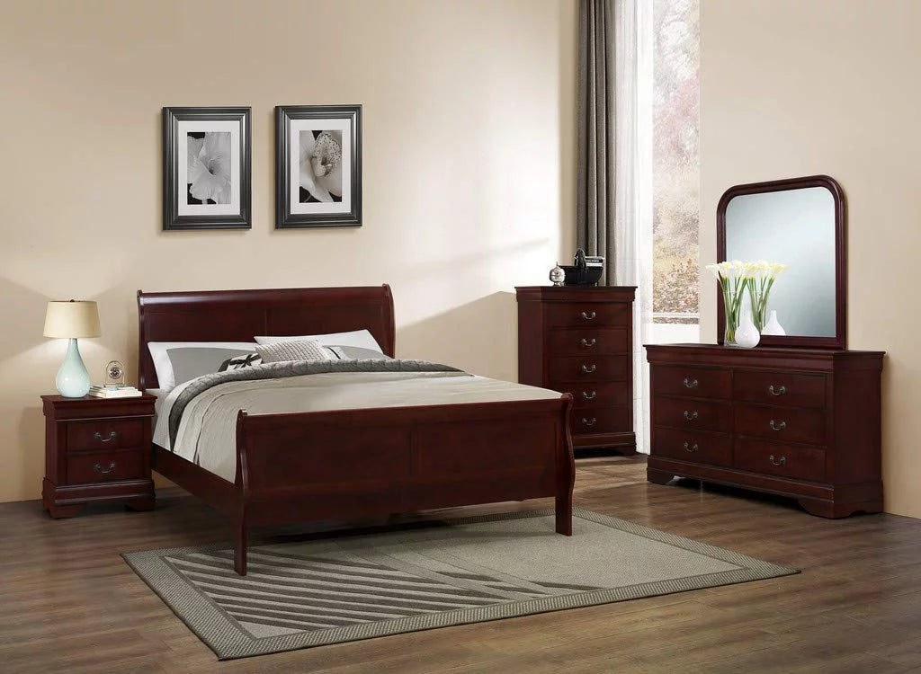 Deep Cherry 6Pc Wooden Queen Bedroom Set V31124