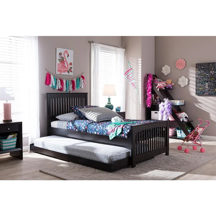 Twin Dark Brown Solid Wood Platform Bed with Trundle P1644