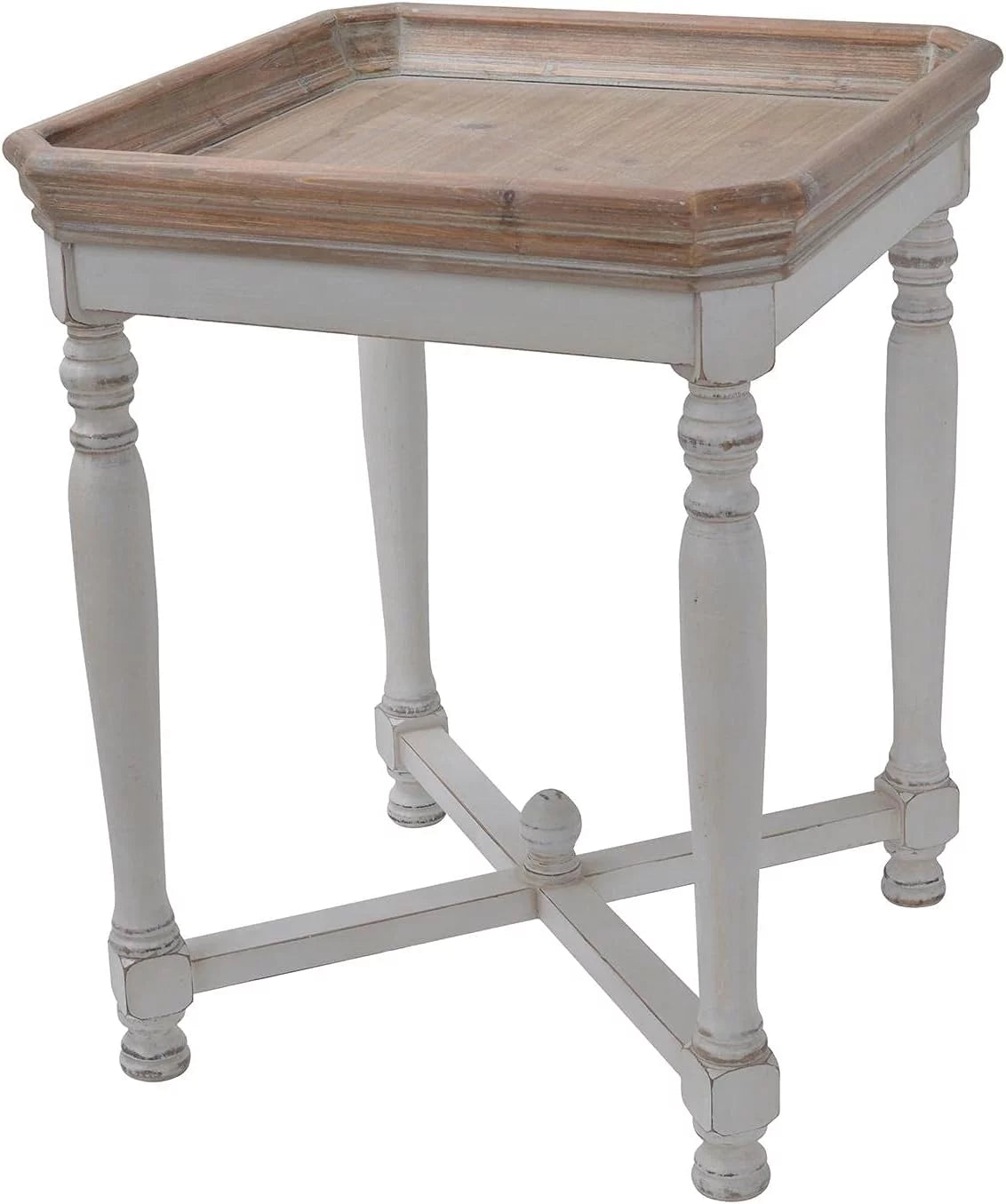 Distressed White and Natural Square Tray End Table 20x20x25 Inch V32770