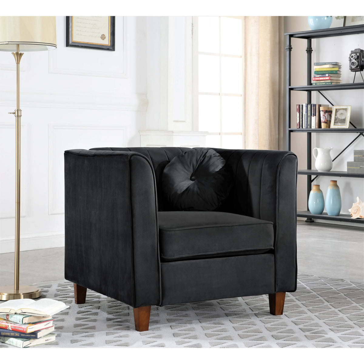 Black Velvet Chesterfield Chair E87061
