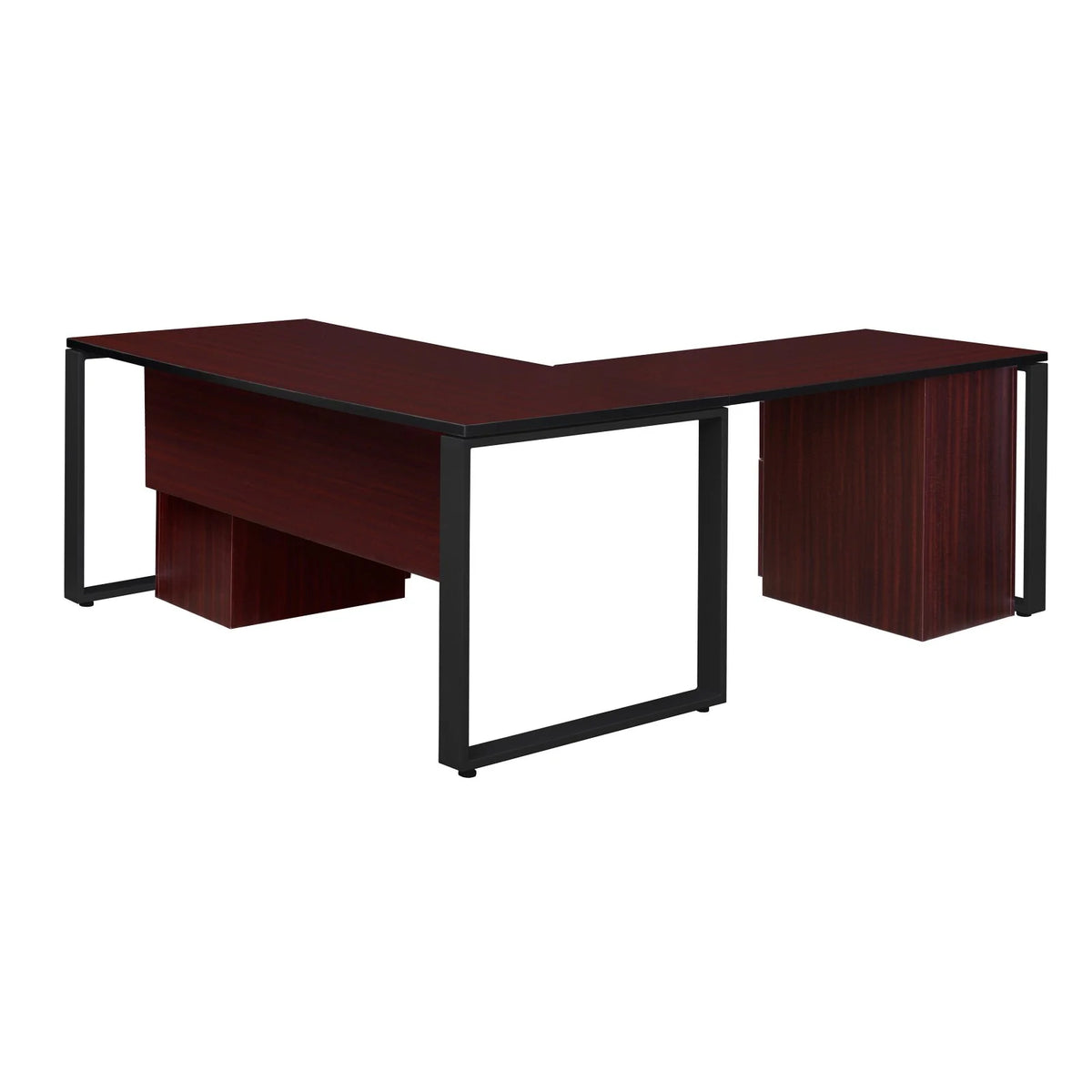 66 x 30 in. Double Laminate Pedestal L-Desk with Return, Cherry & Black C564