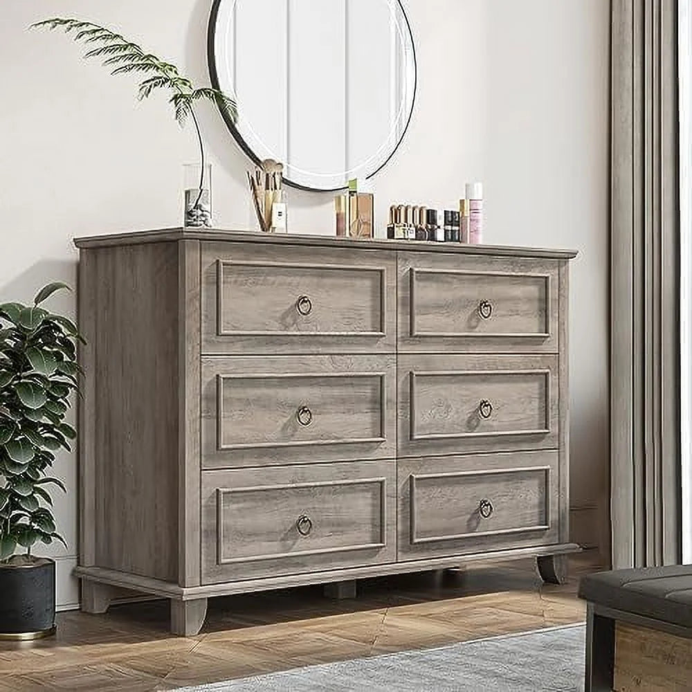 6 Drawer Double Dresser Wood Cabinet V43367