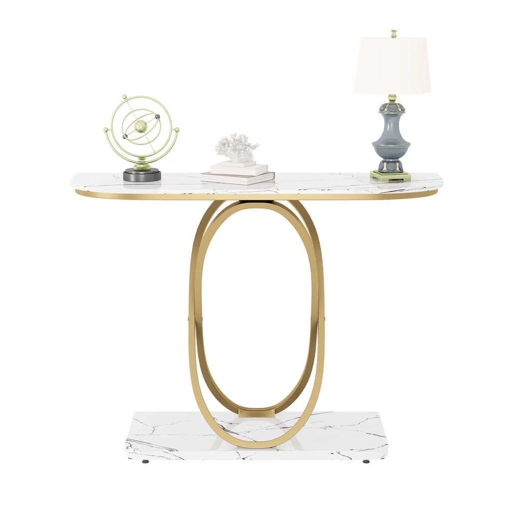 White & Gold Faux Marble Console Table X9686