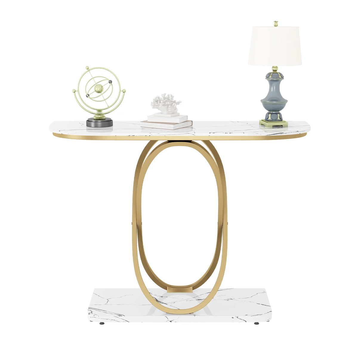 White & Gold Faux Marble Console Table X9686