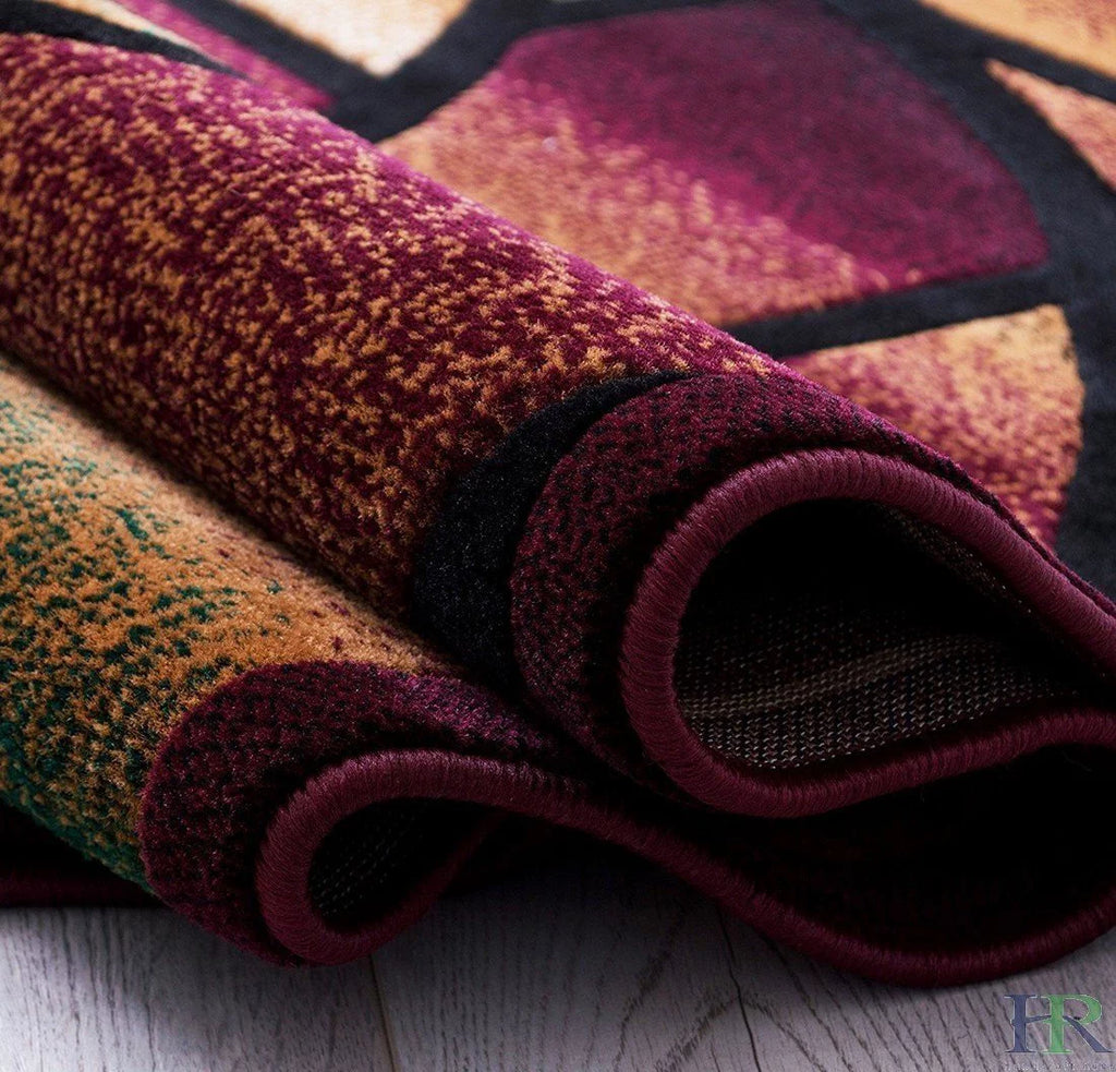 Burgundy Beige Ivory Chocolate 8x10 Feet Geometric Swirls Rug K78208