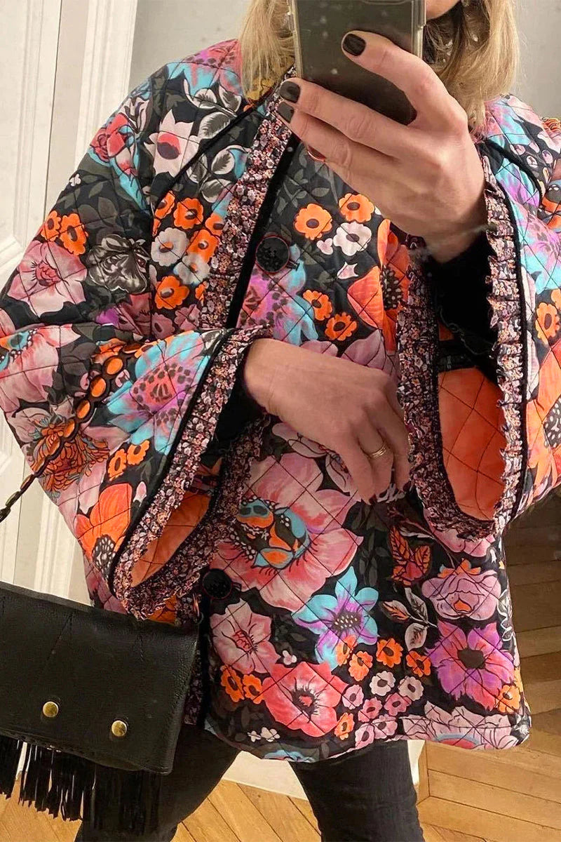 Floral Patchwork O Neck Outerwear J3041