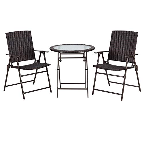 3 Pieces Wicker Folding Bistro Set G68188