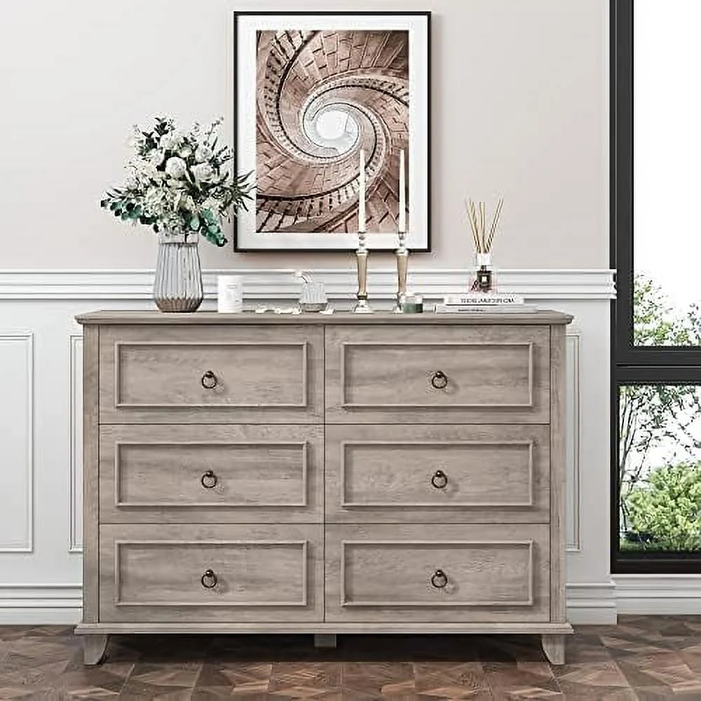 6 Drawer Double Dresser Wood Cabinet V43367