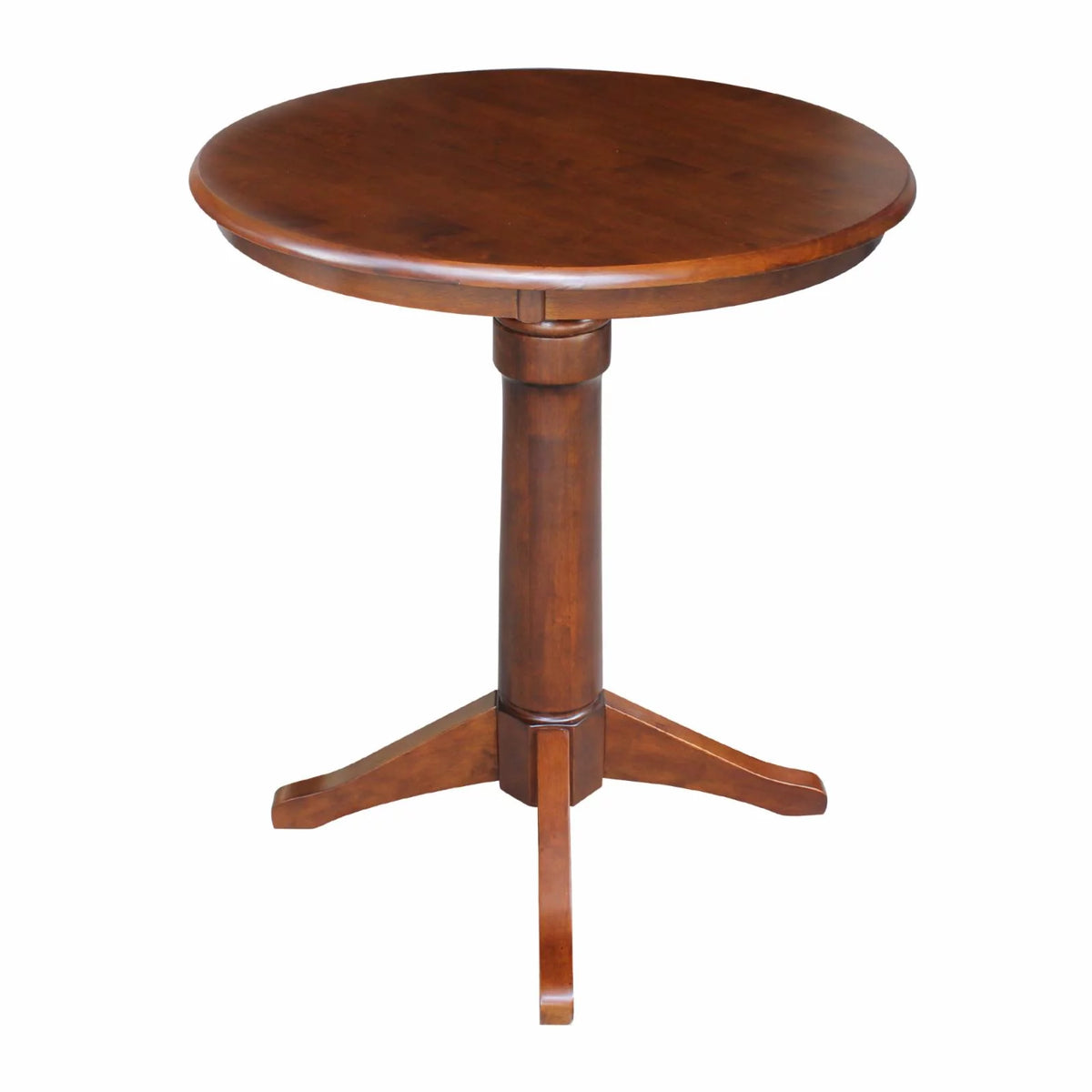 30" Round Solid Wood Counter Height Pedestal Dining Table in Distressed Oak F978330
