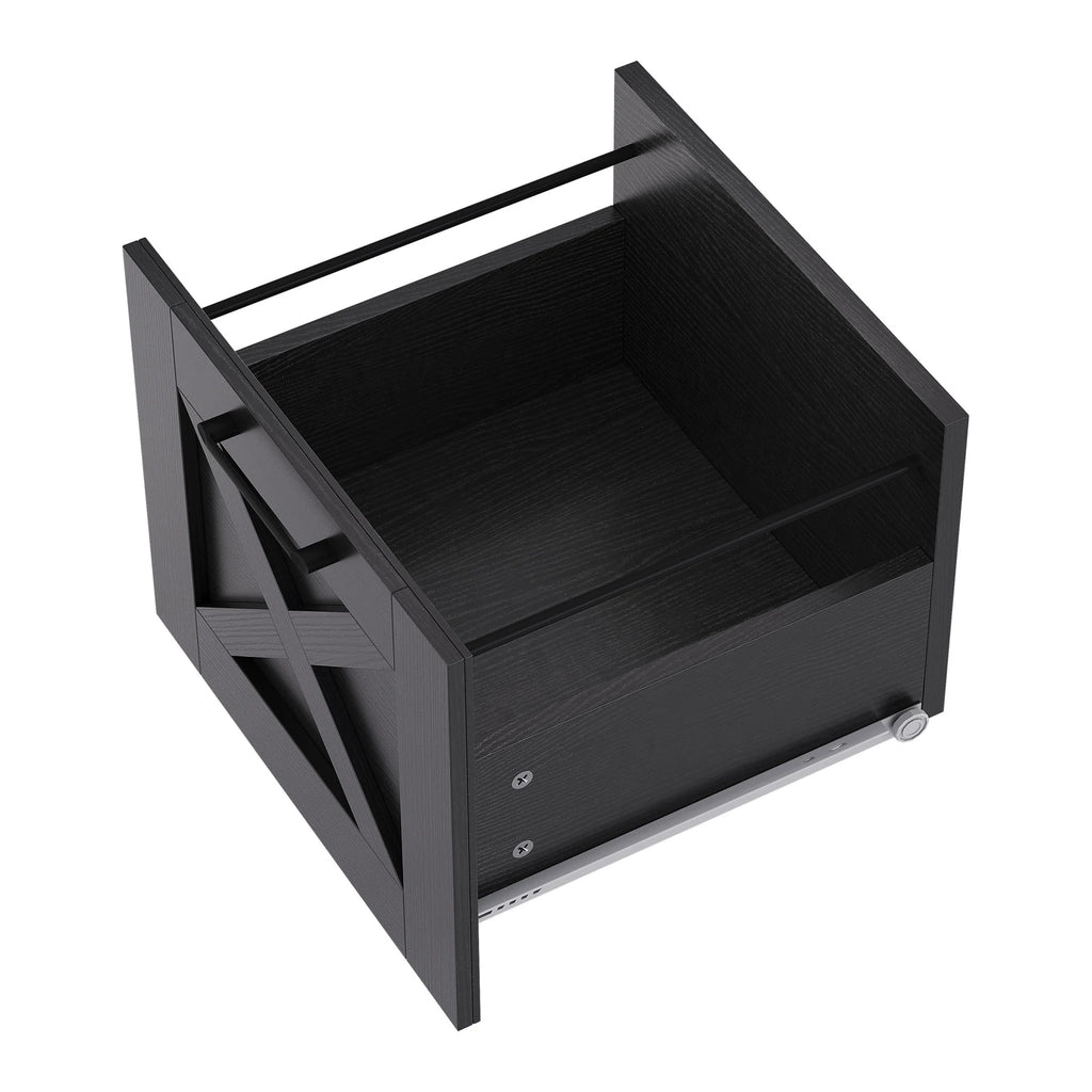 59 Inch Black L-Shaped Desk with Power Outlet and Drawers L78216