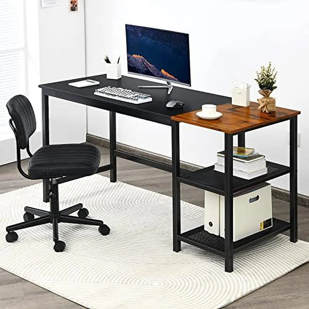 59 Inch Computer Desk with Charging Station and 2 Tier Shelves W8703
