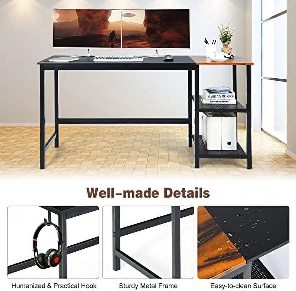 59 Inch Computer Desk with Charging Station and 2 Tier Shelves W8703