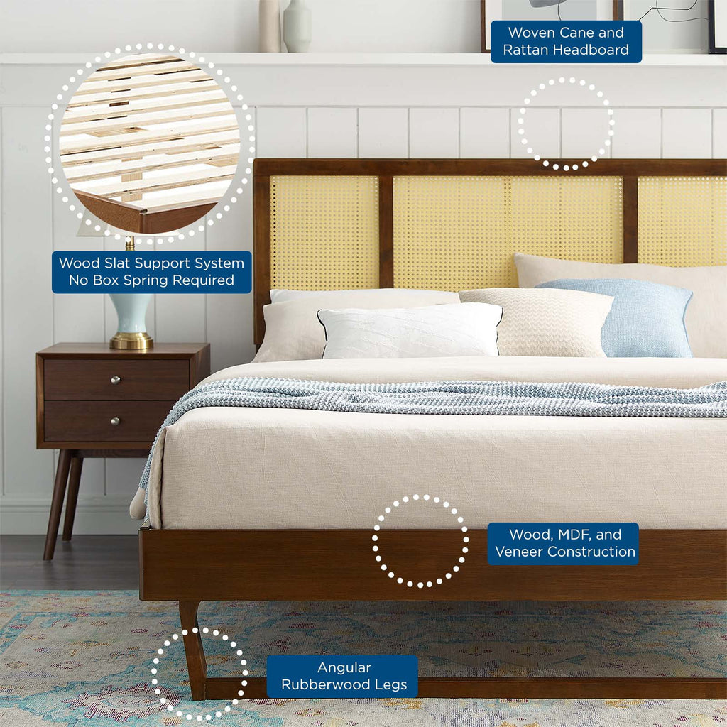 Walnut Cane and Wood King Platform Bed N69831