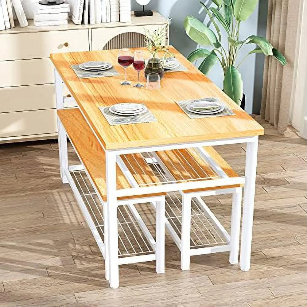 Black 3-Piece Dining Table Set with 2 Benches M8567