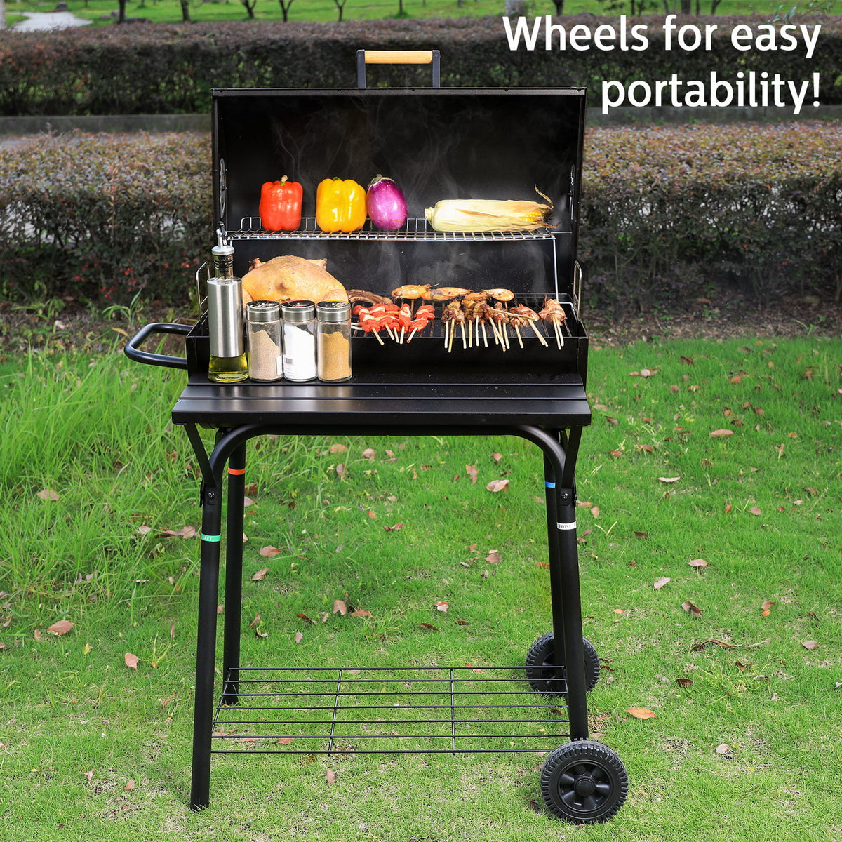 Portable Barrel Charcoal BBQ Grill with Front Shelf X5103