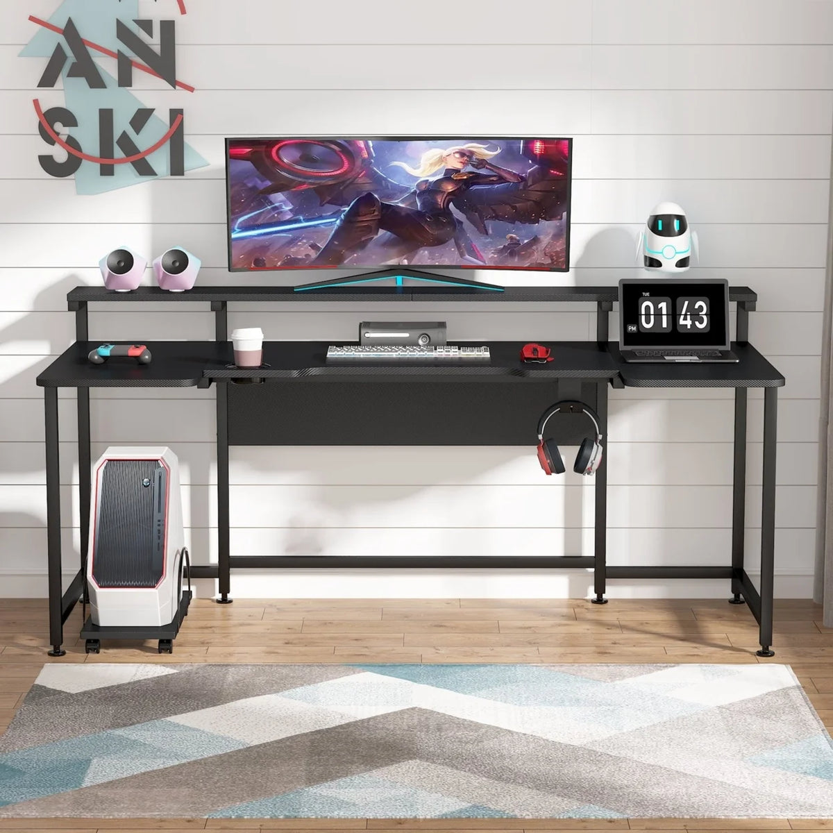 U Shaped Gaming Desk 70.8 Inches Workstation Desk L5076