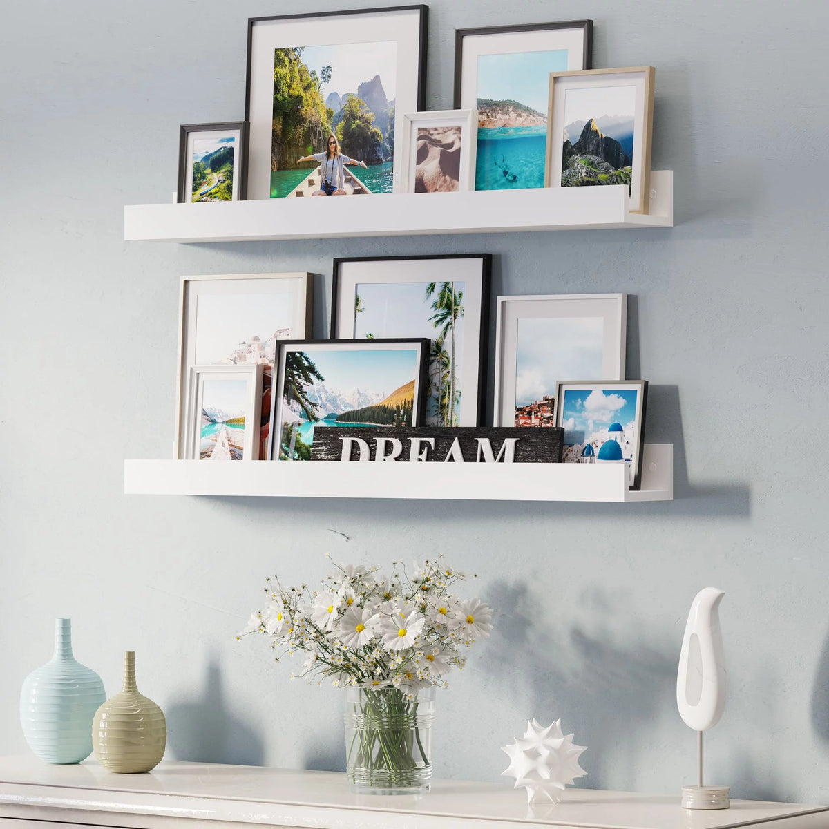 White Set of 2 Wall Floating Shelves D5288