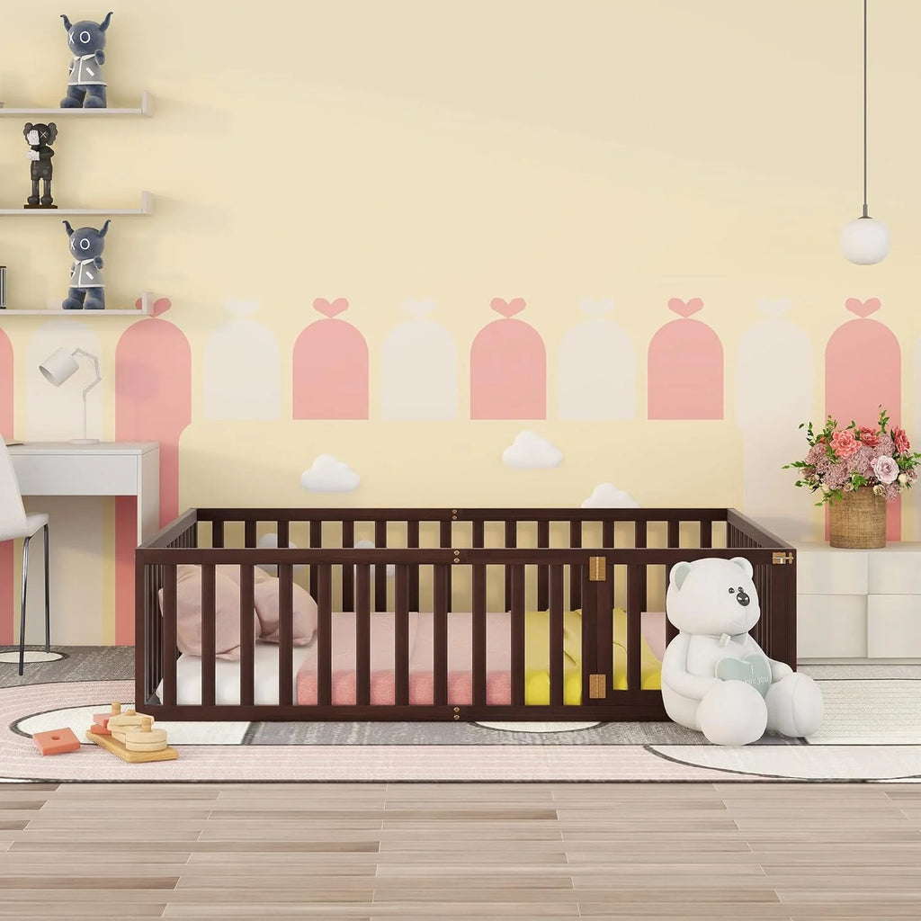 Queen Wood Floor Bed with Fence R829935