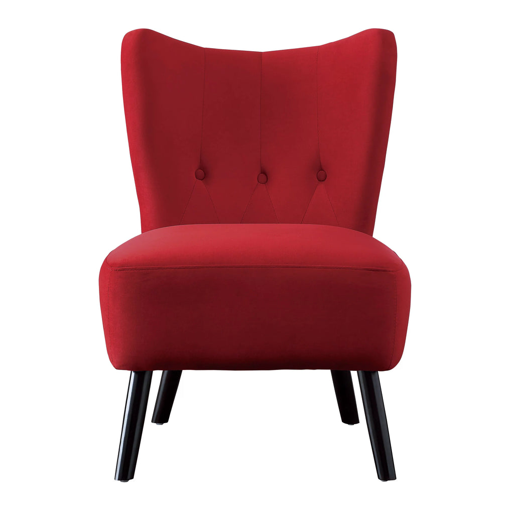 Red Button-Tufted Accent Chair with Wood Legs Q5594