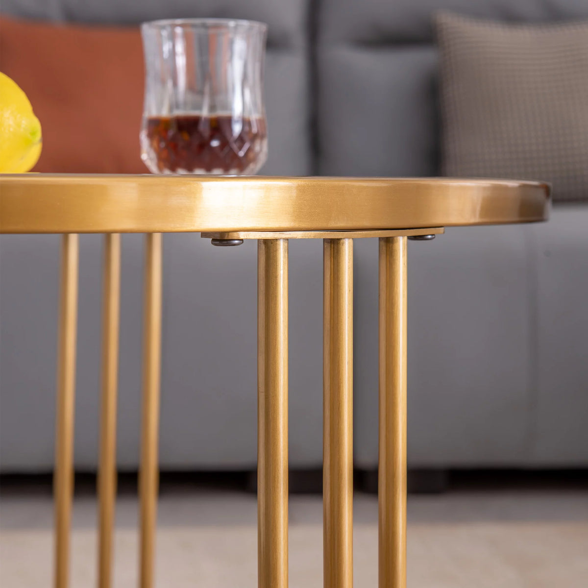 Round Slate Coffee Table with Stainless Steel Frame V499
