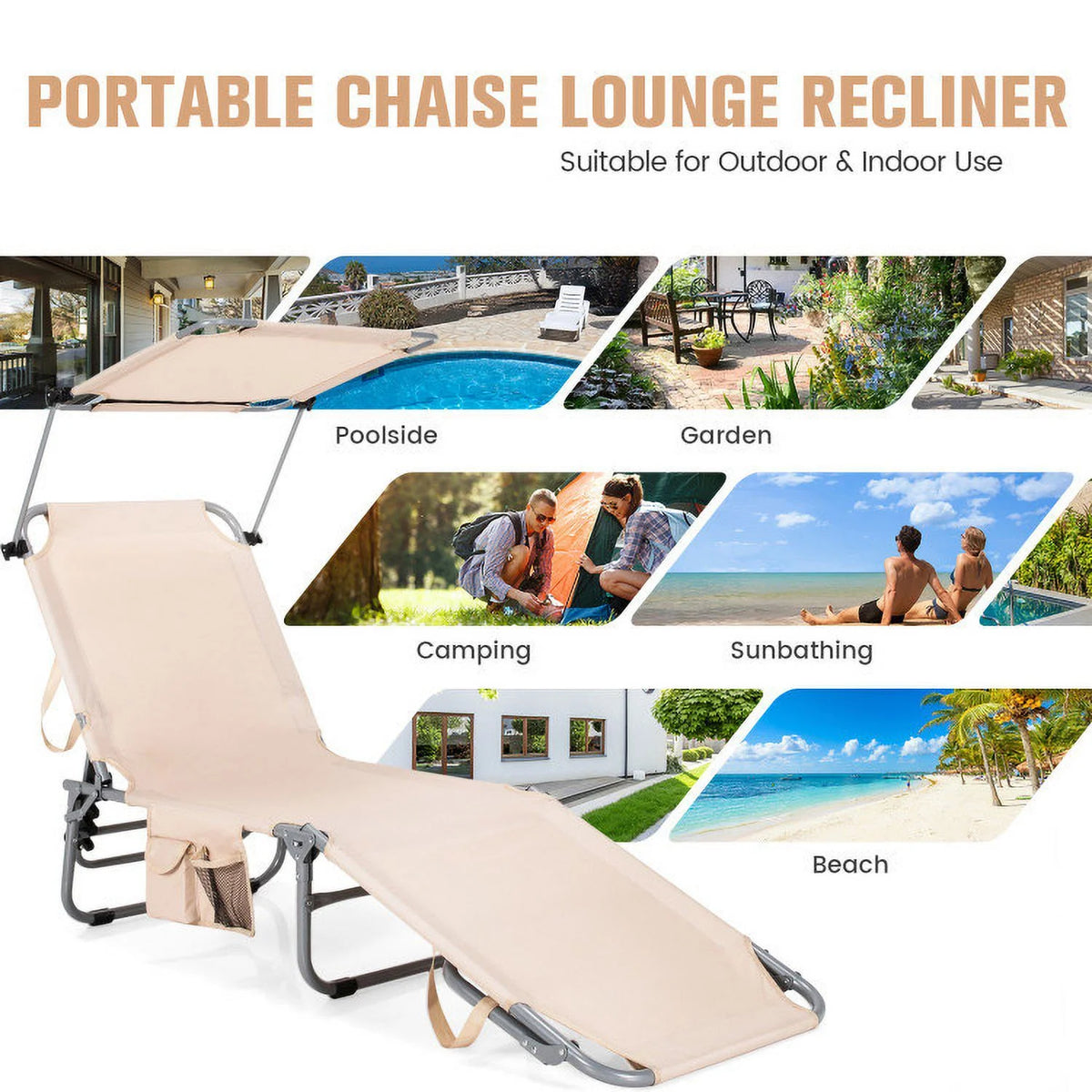Outdoor Recliner Chair with Canopy and Side Pocket L59437