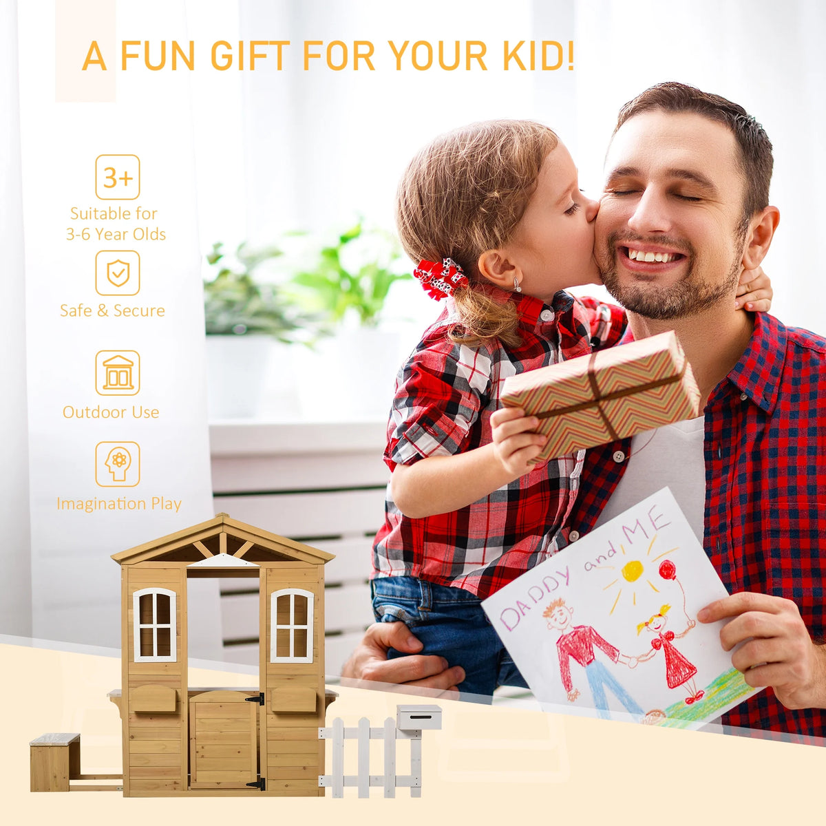 Wooden Outdoor Playhouse with Doors Windows & Mailbox L114576