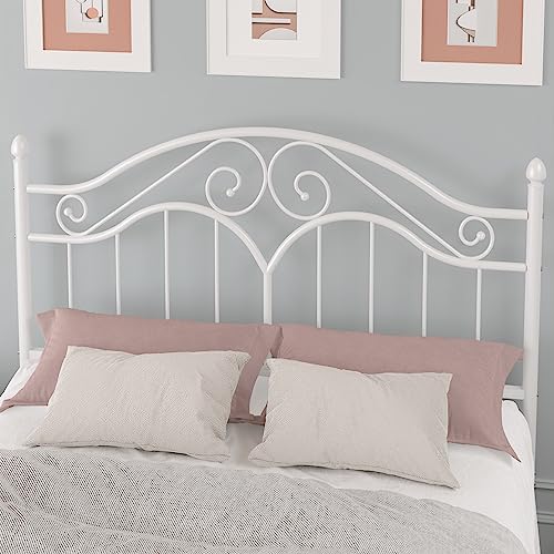 White Full Size Metal Bed Frame with Vintage Headboard D401174