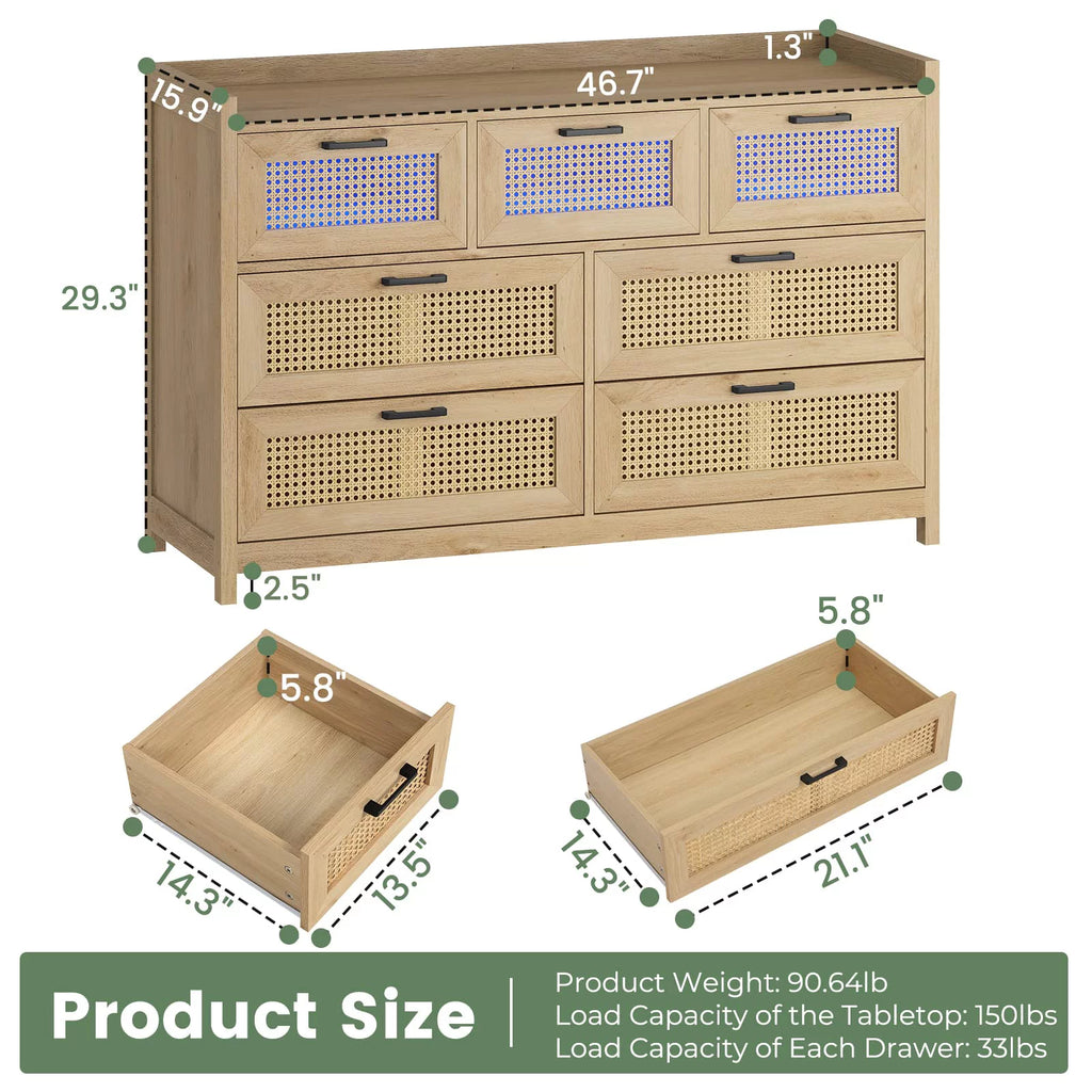 Natural 7 Drawer Rattan Dresser N2169