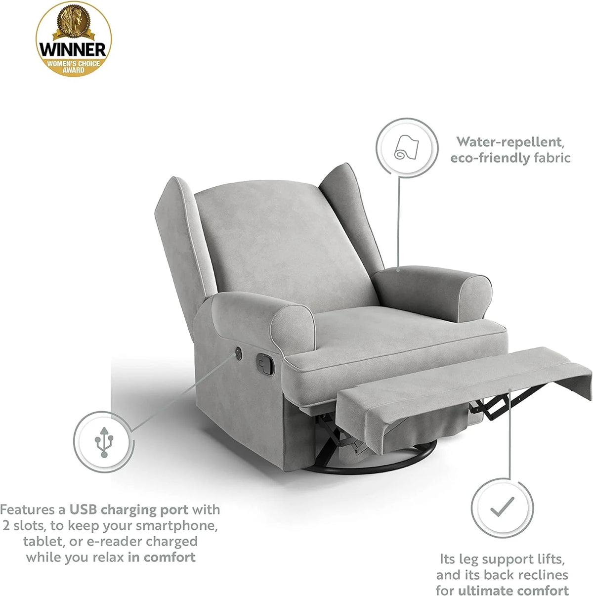 Wingback Nursery Glider with USB K556839