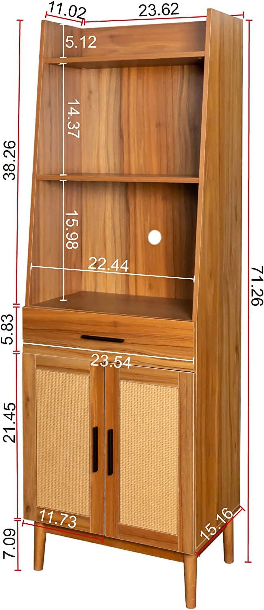 71" Tall Wood Bookcase with Doors and Drawers B638